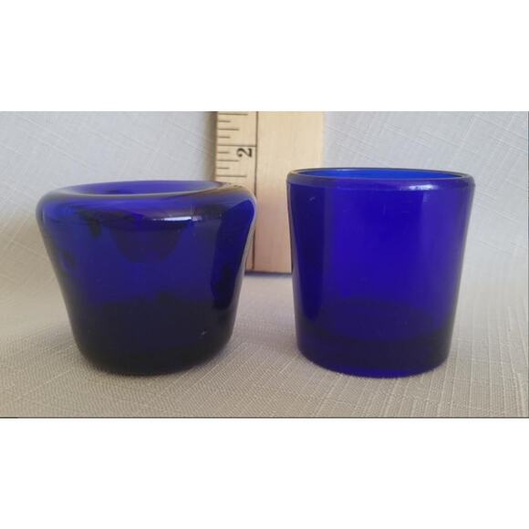 Vintage Hand-Blown Cobalt Blue Glass Funnel Ink Well and nib cleaning Jar - Picture 1 of 9